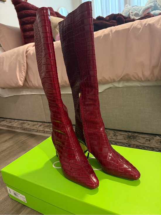 Sam Edelman Shoes - Sam Edelman Red Croc-Embossed Over-the-Knee Stiletto Boots